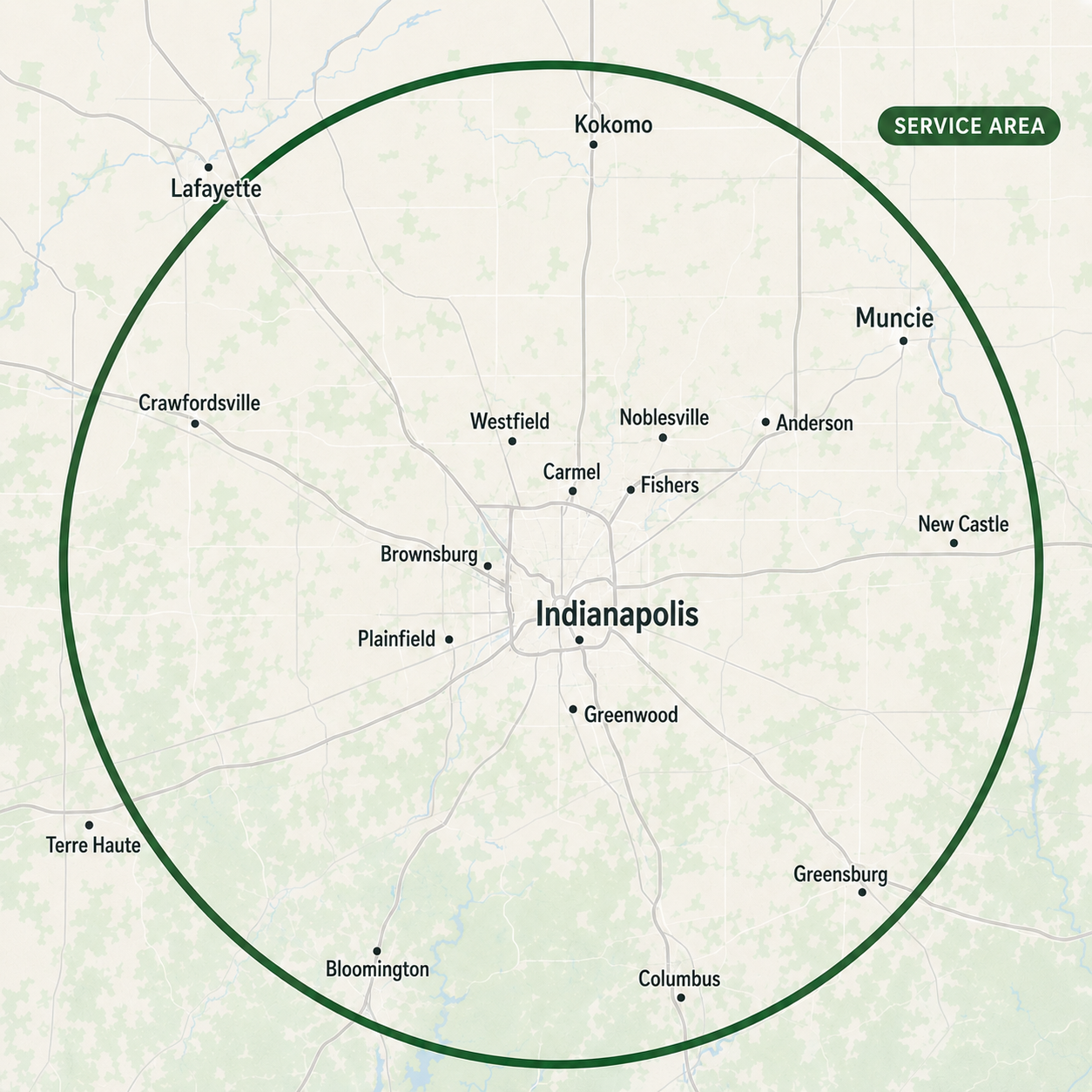Indiana Land Clearing Service Area Map - Central Indiana